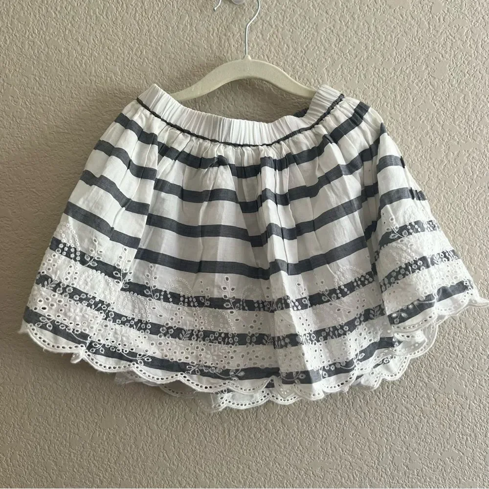 Gap Striped Cotton Elastic Scalloped Skirt with Eyelet Details Girls Small 6-7